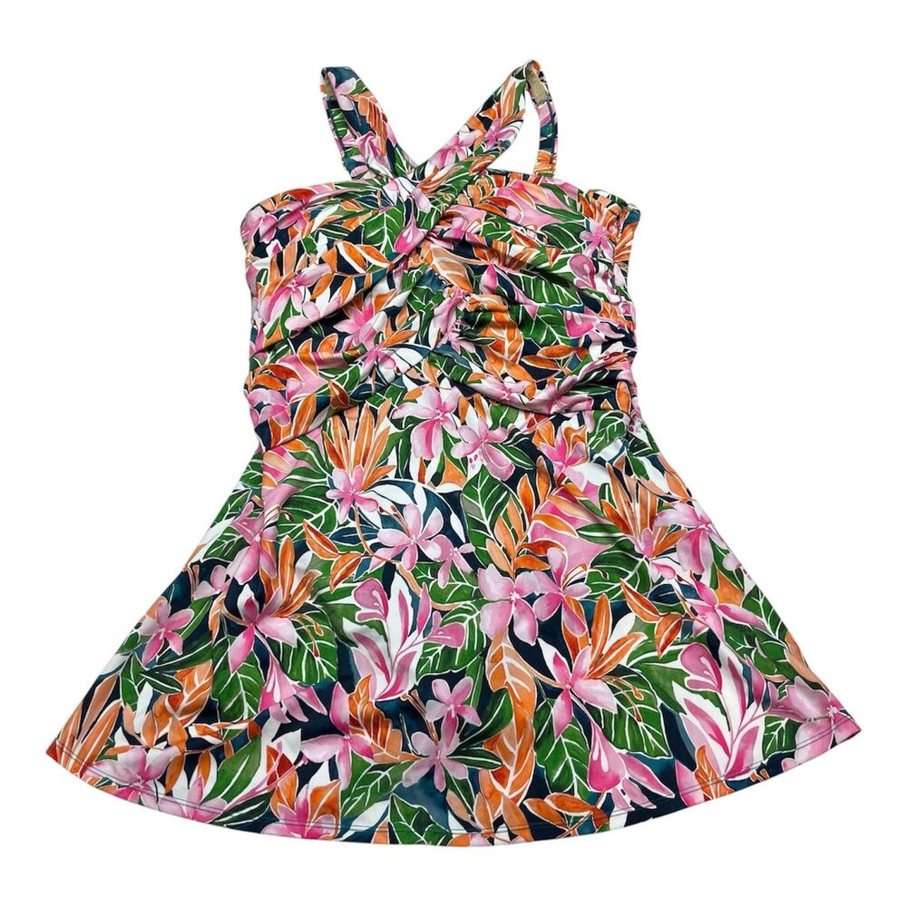 Swimsuits For All Floral High Neck Wrap Swimdress